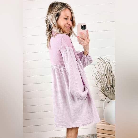 Buttoned Collared Neck Dropped Shoulder Mini Dress - Picture 3 of 6